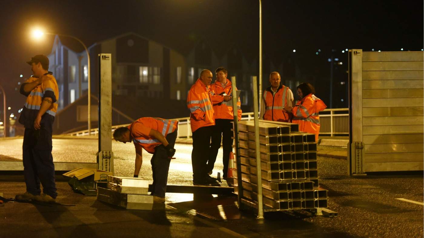 Flood gates installed on the Charles Street bridge in Launceston. 