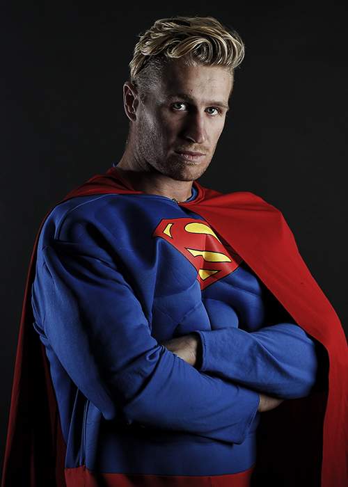 FLYING HIGH: Look, up in the sky! It's a bird, it's a plane. No, it's Superman! Wodonga Raiders' Steve Jolliffe dons the superhero's costume, ahead of the O&amp;amp;M season. Picture: JAMES WILTSHIRE 