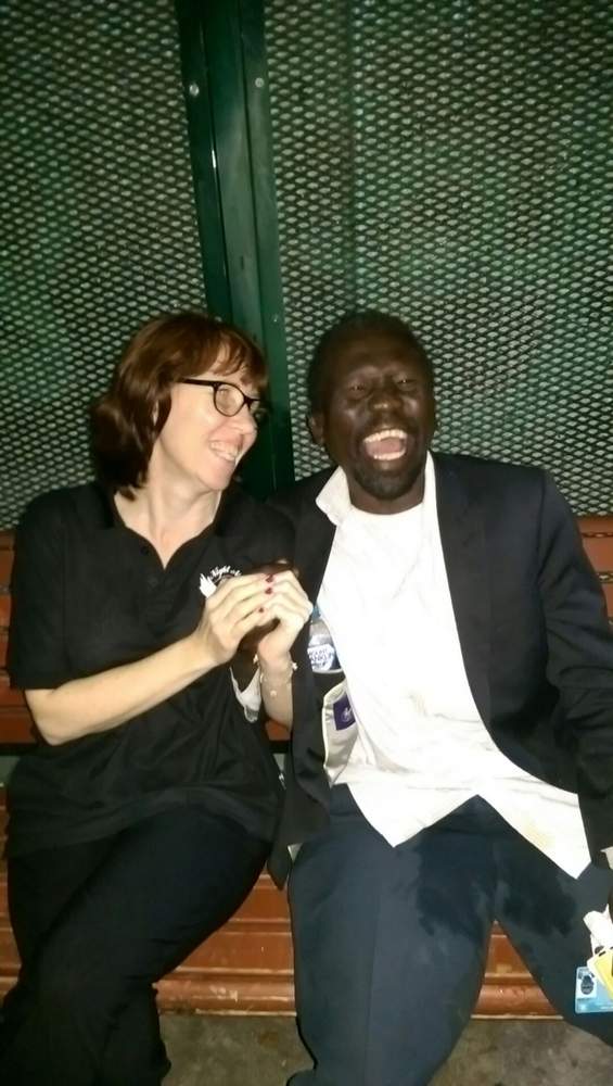 Caitlin Bate, a Newcastle Night Angels volunteer with Gamale, a homeless man originally from Sudan, near Marketown.