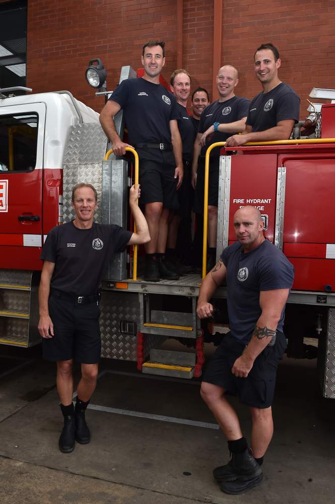 Career firefighters at the Bendigo station - Mick Lavery, Stewart Laing, Terry Rule, Riley Lonsdale, Tim Weston, John Giles and Brendan Morris.