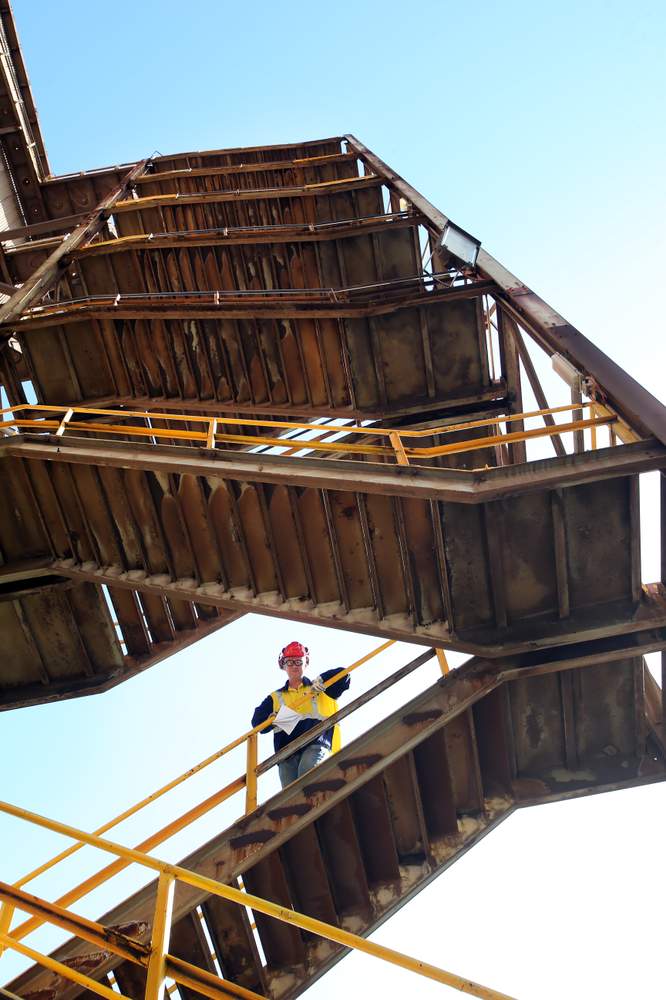 Vertigo-challenged Mercury reporter Glen Humphries on the job at BlueScope&#39;s Port Kembla plant.